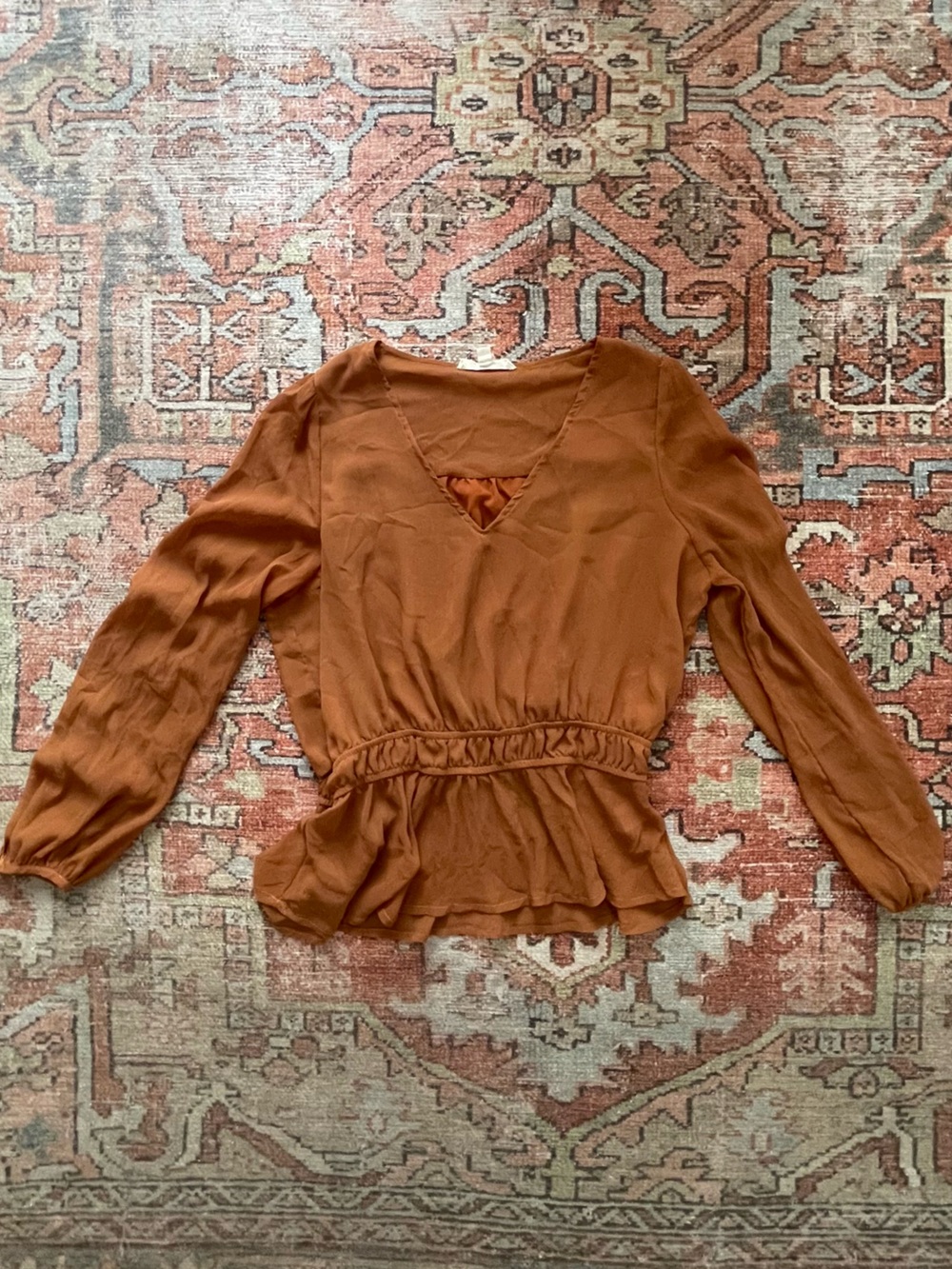 Women's Rust V-Neck Peplum Blouse